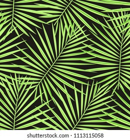 Tropical palm leaves pattern seamless background. Exotic fashion trendy floral foliage pattern. Seamless beautiful botany palm tree summer decoration design.Vector pattern print for swimwear wrapping