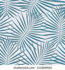 Tropical palm leaves pattern seamless background. Exotic fashion trendy floral foliage pattern. Seamless beautiful botany palm tree summer decoration design.Vector pattern print for swimwear wrapping