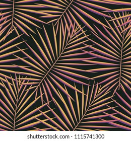 Tropical palm leaves pattern seamless background. Exotic fashion trendy floral foliage pattern. Seamless beautiful botany palm tree summer decoration design.Vector pattern print for swimwear wrapping