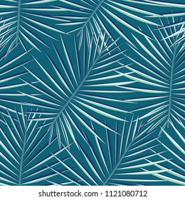 Tropical palm leaves pattern seamless background. Exotic fashion trendy floral foliage pattern. Seamless beautiful botany palm tree summer decoration design.Vector pattern print for swimwear wrapping