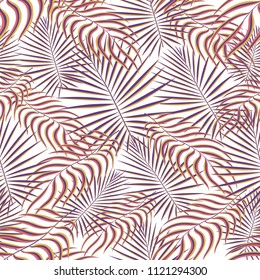 Tropical palm leaves pattern seamless background. Exotic floral fashion foliage art pattern. Seamless beautiful botany palm tree summer decoration design. Print pattern for textile swimwear. Vector