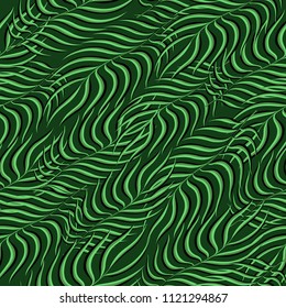 Tropical palm leaves pattern seamless background. Exotic floral fashion foliage art pattern. Seamless beautiful botany palm tree summer decoration design. Print pattern for textile swimwear. Vector.