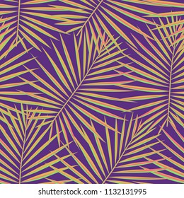 Tropical palm leaves pattern seamless background. Exotic fashion trendy floral foliage pattern. Seamless beautiful botany palm tree summer decoration design.Vector pattern print for swimwear wrapping