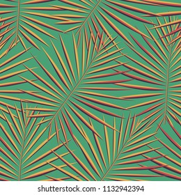 Tropical palm leaves pattern seamless background. Exotic fashion trendy floral foliage pattern. Seamless beautiful botany palm tree summer decoration design.Vector pattern print for swimwear wrapping