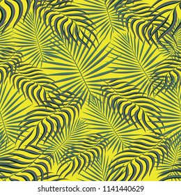 Tropical palm leaves pattern seamless background. Exotic floral fashion foliage art pattern. Seamless beautiful botany palm tree summer decoration design. Print pattern for textile swimwear. Vector