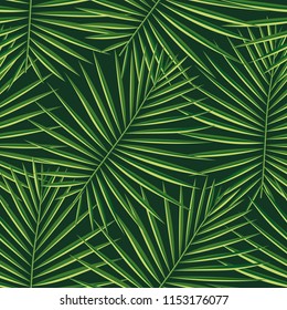Tropical palm leaves pattern seamless background. Exotic fashion trendy floral foliage pattern. Seamless beautiful botany palm tree summer decoration design.Vector pattern print for swimwear wrapping