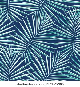 Tropical palm leaves pattern seamless background. Exotic fashion trendy floral foliage pattern. Seamless beautiful botany palm tree summer decoration design.Vector pattern print for swimwear wrapping