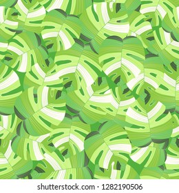 Tropical palm leaves pattern seamless background. Exotic floral fashion foliage art pattern. Seamless beautiful botany palm tree summer decoration design. Print pattern for textile swimwear. Vector