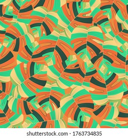 Tropical palm leaves pattern seamless background. Exotic floral fashion foliage art pattern. Seamless beautiful botany palm tree summer decoration design. Print pattern for textile swimwear. Vector