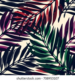 Tropical palm leaves pattern. Trendy print design with abstract jungle foliage. Exotic seamless background. Vector illustration