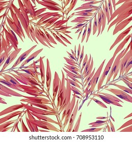 Tropical palm leaves pattern. Trendy print design with abstract jungle foliage. Exotic seamless background. Vector illustration