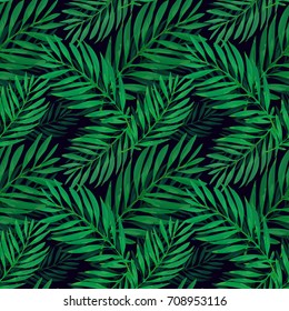 Tropical palm leaves pattern. Trendy print design with abstract jungle foliage. Exotic seamless background. Vector illustration