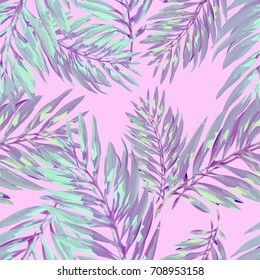 Tropical palm leaves pattern. Trendy print design with abstract jungle foliage. Exotic seamless background. Vector illustration