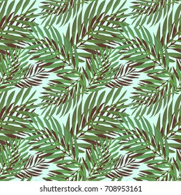 Tropical palm leaves pattern. Trendy print design with abstract jungle foliage. Exotic seamless background. Vector illustration