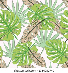 Tropical palm leaves repeated seamless pattern vector graphic