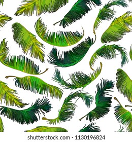 Tropical palm leaves seamless background. Vector illustration EPS10