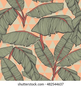 Tropical palm leaves seamless background

