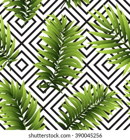 Tropical  palm leaves seamless geometric background. Vector illustration EPS10