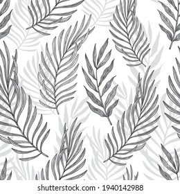 Tropical palm leaves seamless monochrome floral jungle pattern