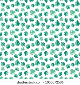 Tropical palm leaves seamless pattern. Vector illustration.