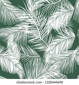 Tropical palm leaves seamless pattern. Vector illustration.Nature organic illustration. Green and white palm leaves pattern. Trendy background with palm texture.
