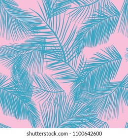 Tropical palm leaves seamless pattern. Vector illustration.Nature organic illustration. Green and pink palm leaves pattern. Trendy background with palm texture.