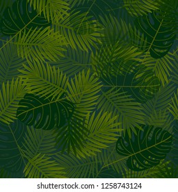 Tropical palm leaves seamless pattern. Jungle background