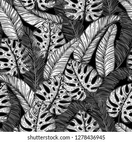 Tropical palm leaves seamless pattern. Vector illustration leaves of palm. Jungle pattern. Print on cloth template. Beautiful design for textiles. 