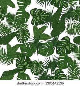 Tropical palm leaves seamless pattern illustration vector