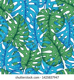 Tropical palm leaves seamless pattern. Vector illustration leaves of palm. Jungle pattern. Print on cloth template. Beautiful design for textiles.