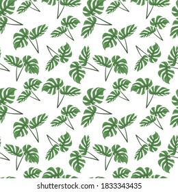 Tropical palm leaves seamless pattern. Vector illustration exotic green floral on white background. Botanical fabric design. Illustration of the jungle.