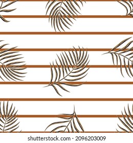 tropical palm leaves seamless pattern with line art on white background. vector design. fabric print texture. Exotic tropics. Summer design. wallpaper decorative. nature background