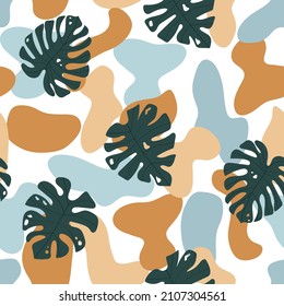 Tropical palm leaves seamless pattern. Abstract jungle with monstera leaves. Exotic colorful print.
