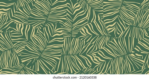 Las hojas de palmera tropicales son un patrón sin costura. Textura botánica exótica. Papel de la hoja de la jungla sin soldadura. Fondo vectorial floral. Diseño para tela, impresión textil, envoltura, cubierta