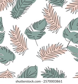 tropical palm leaves seamless pattern with soft pastel tones