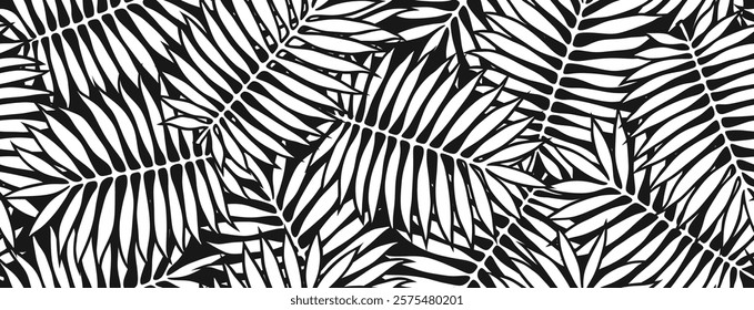 Tropical palm leaves seamless pattern. black leaf tropical pattern background. floral pattern. leaves pattern.