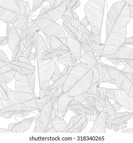 tropical palm leaves seamless pattern, trendy fabric black and white design