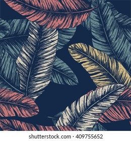 Tropical palm leaves. Seamless Pattern. Vector illustration