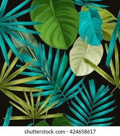 Tropical palm leaves  seamless pattern .