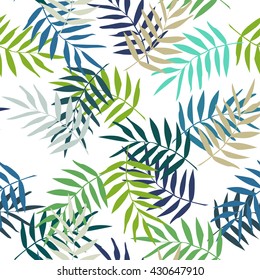 Tropical palm leaves seamless pattern. Colorful summer background