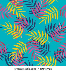 Tropical palm leaves seamless pattern. Colorful summer background