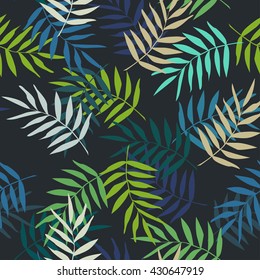 Tropical palm leaves seamless pattern. Colorful summer background