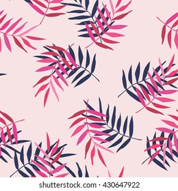 Tropical palm leaves seamless pattern. Colorful summer background