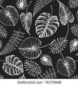 Tropical palm leaves seamless pattern. Vector illustration leaves of palm. Jungle pattern. Print on cloth template.