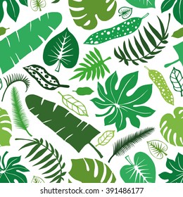 Tropical palm leaves seamless pattern.Vector green leaf Silhouette,summer background .Tropic green leaves.Tree green branches.Exotic graphic illustration,paradise wallpaper,fabric.Plant vector,summer
