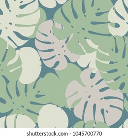 Tropical palm leaves seamless vector floral pattern. Palm and monstera  jungle. Ideal for textile. Summer background