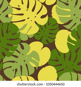 Tropical palm leaves seamless vector floral pattern. Palm and monstera  jungle. Ideal for textile. Summer background