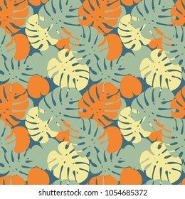 Tropical palm leaves seamless vector floral pattern. Palm and monstera  jungle. Ideal for textile. Summer background