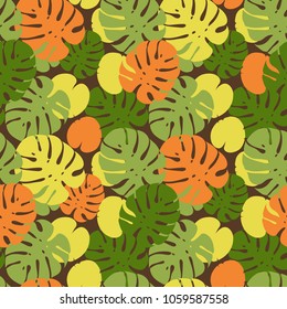 Tropical palm leaves seamless vector floral pattern. Palm and monstera  jungle. Ideal for textile. Summer background