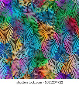 Tropical palm leaves seamless vector floral jungle pattern background. Exotic plant illustration. Summer nature print. Leaves of palm tree.